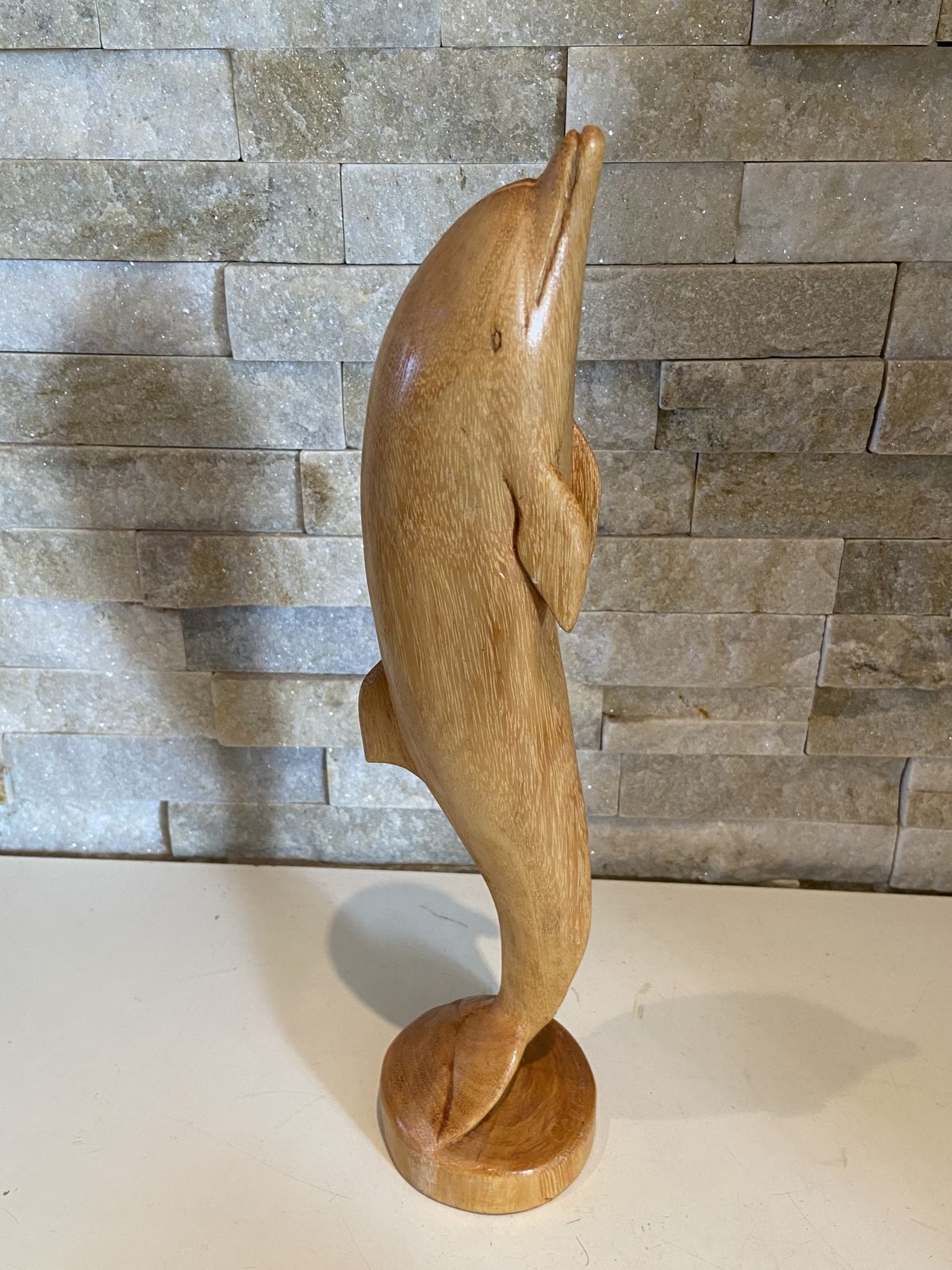photo for sale Vintage Large Golden Hardwood Hand Carved Dolphin Statue