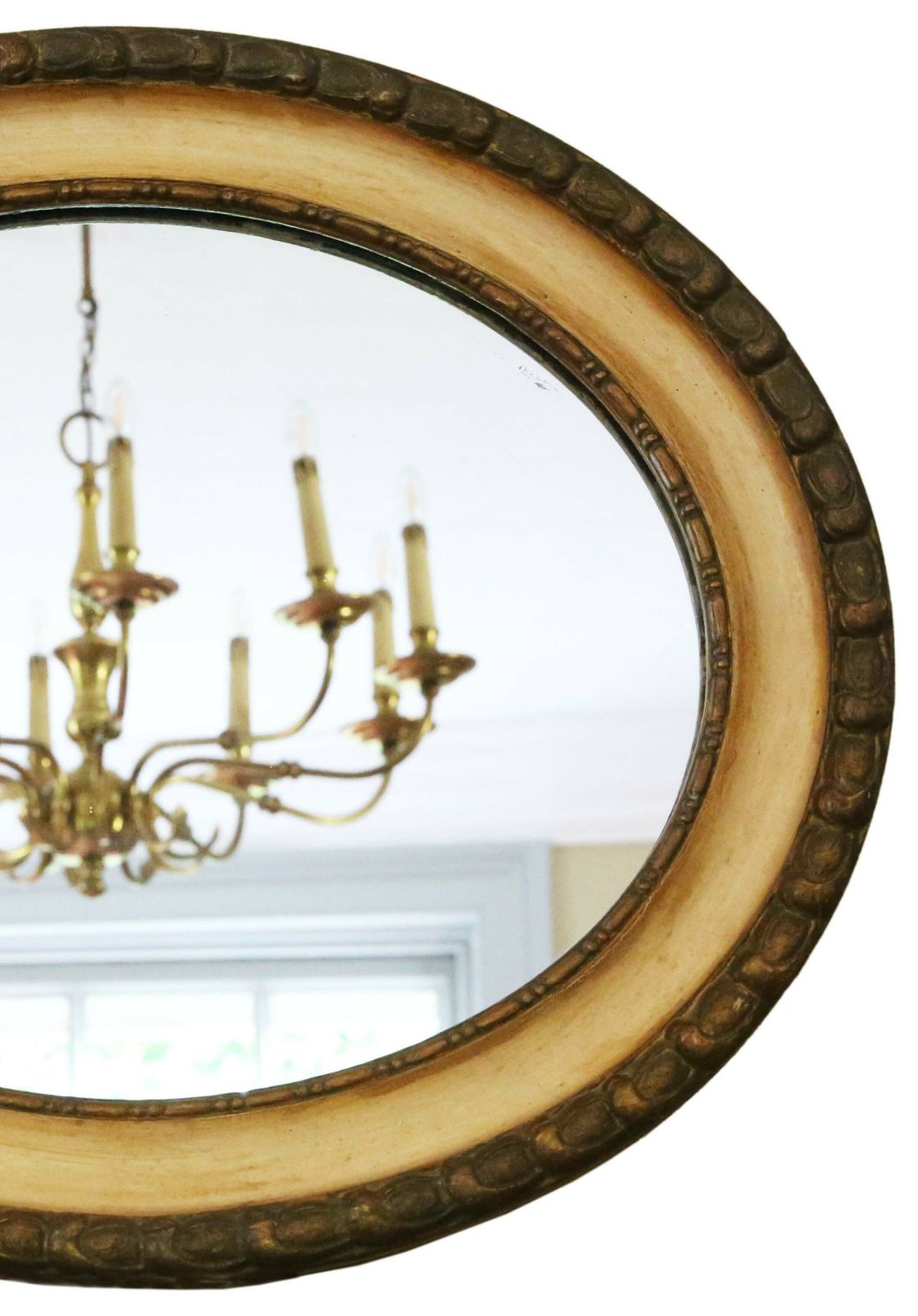 Antique Quality Oval Gilt And Cream Overmantle Wall Mirror 19th Century photo for sale