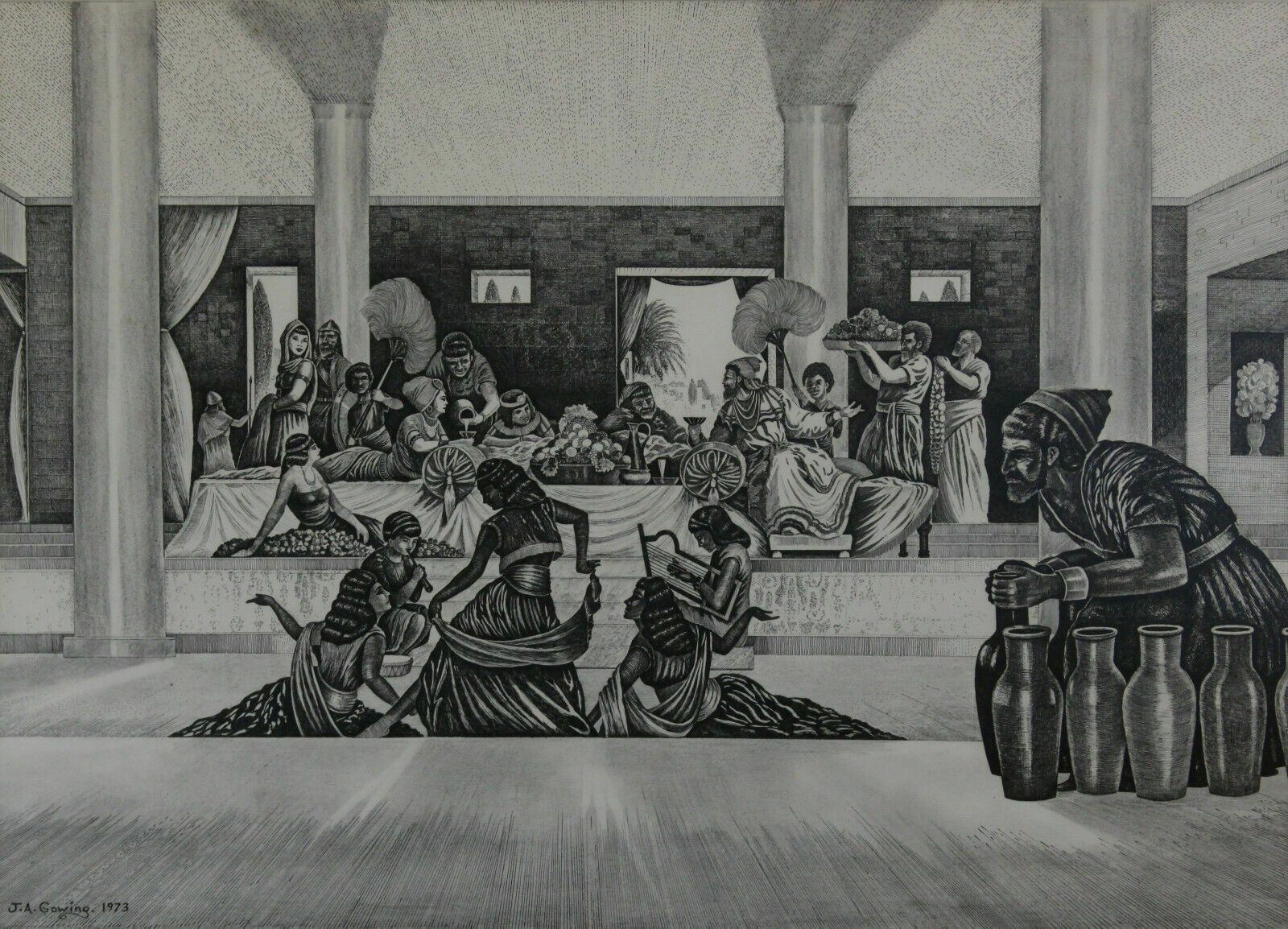Pen, Ink And Pencil By John A. Gowing. A Biblical Scene. photo furniture