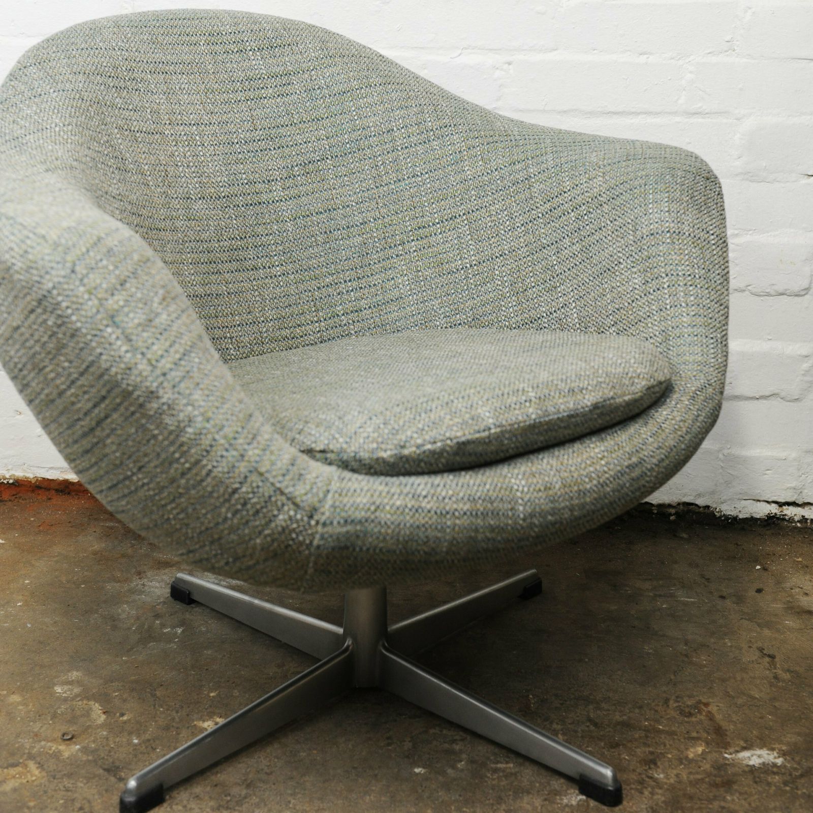 Furniture Vintage Swivel Newly Upholstered Blue/Grey Egg Chair 1970s photo