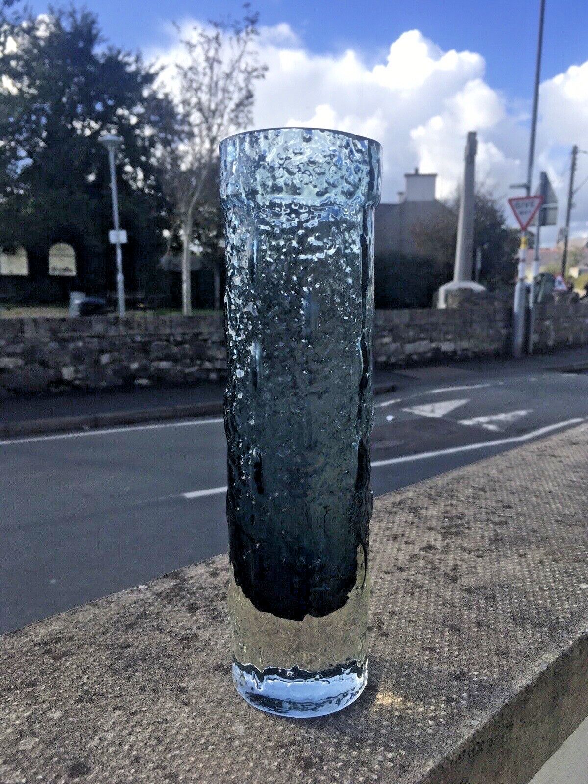 Mid Century Riihimaki Blue Grey Knobbly Textured Glass Vase 1461 Scandi Retro photo for sale