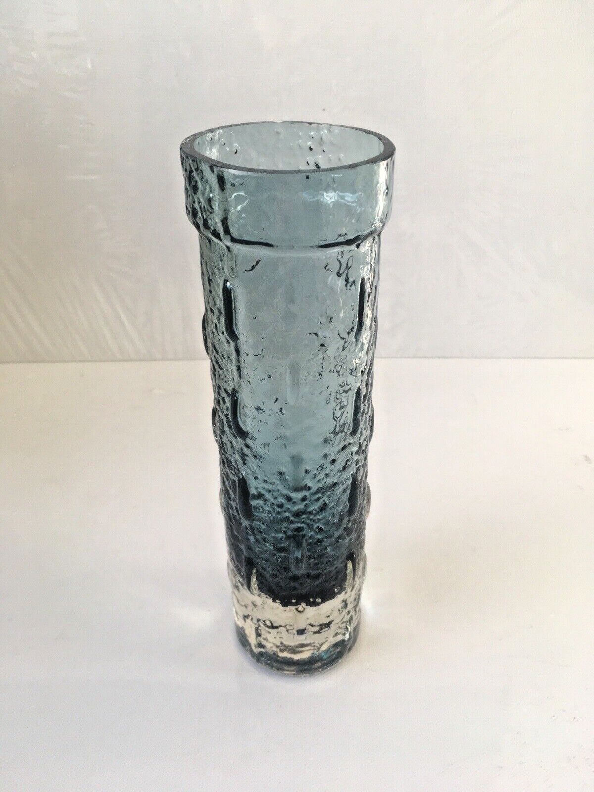 Mid Century Riihimaki Blue Grey Knobbly Textured Glass Vase 1461 Scandi Retro photo buy