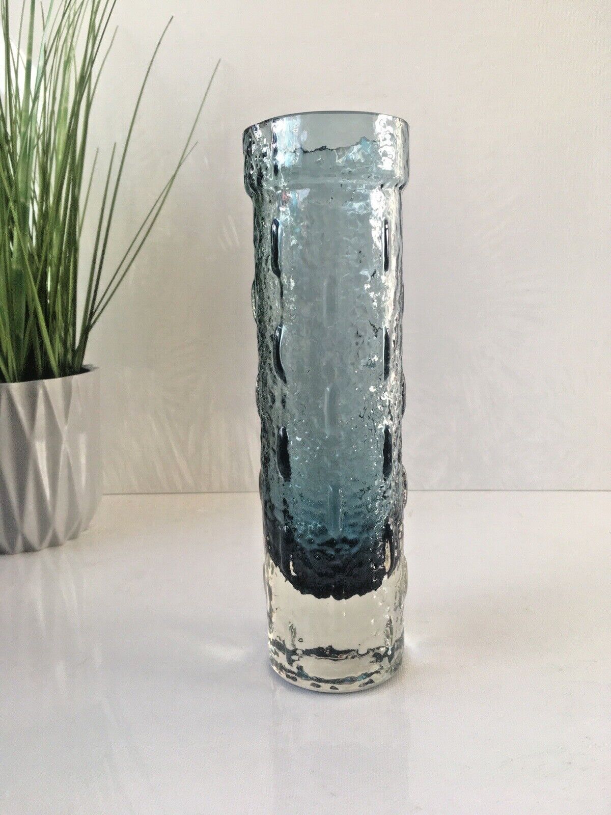 photo furniture Mid Century Riihimaki Blue Grey Knobbly Textured Glass Vase 1461 Scandi Retro