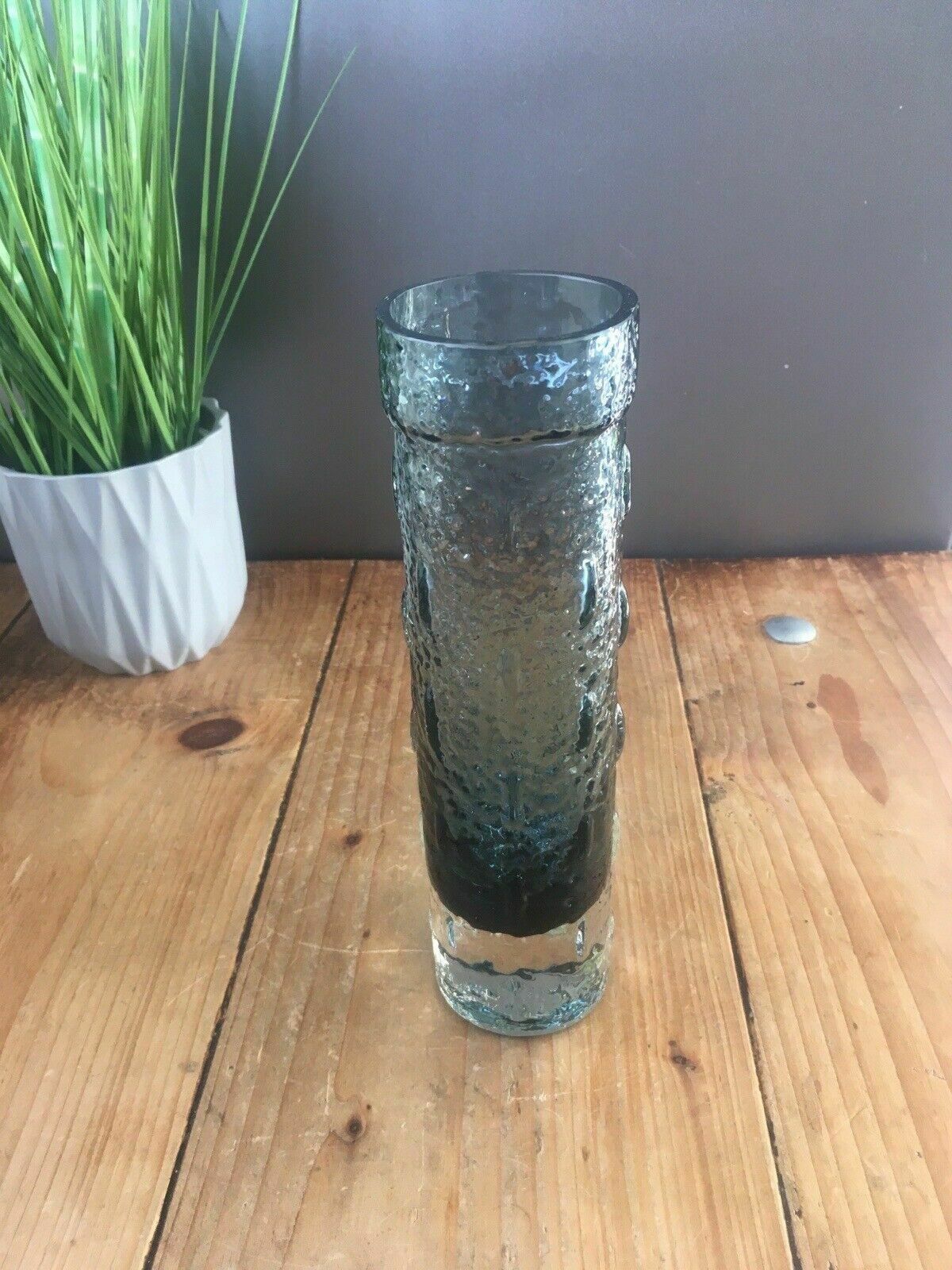 Home Decor Mid Century Riihimaki Blue Grey Knobbly Textured Glass Vase 1461 Scandi Retro photo
