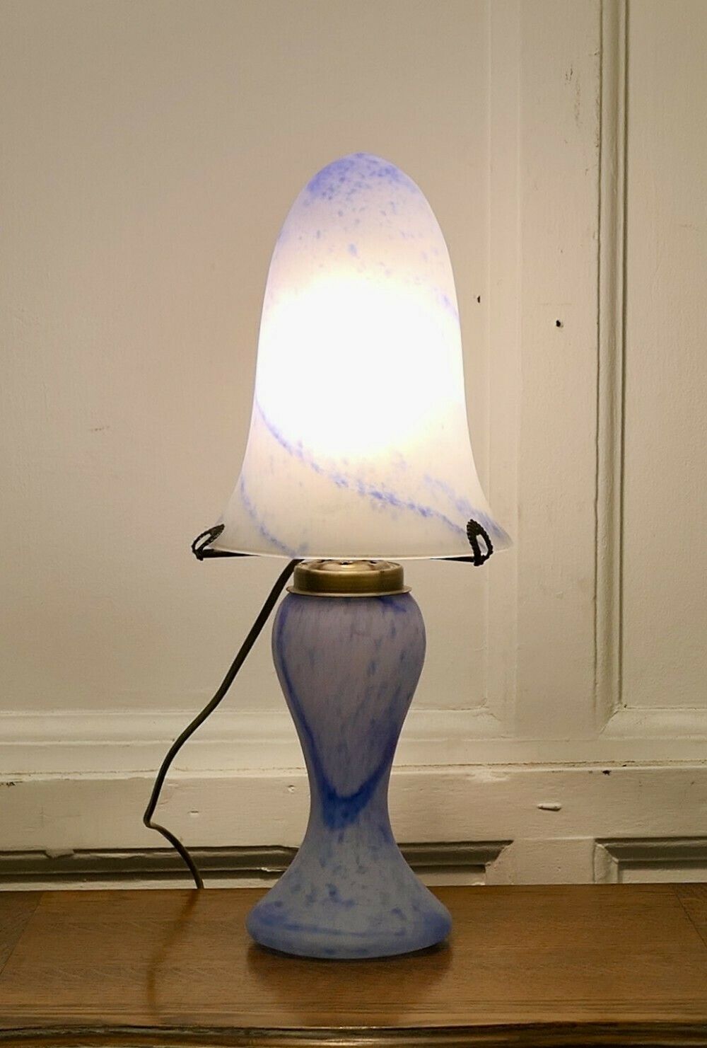 Art Deco Style End Of Day Blue Glass Lamp And Glass Shade photo Lighting