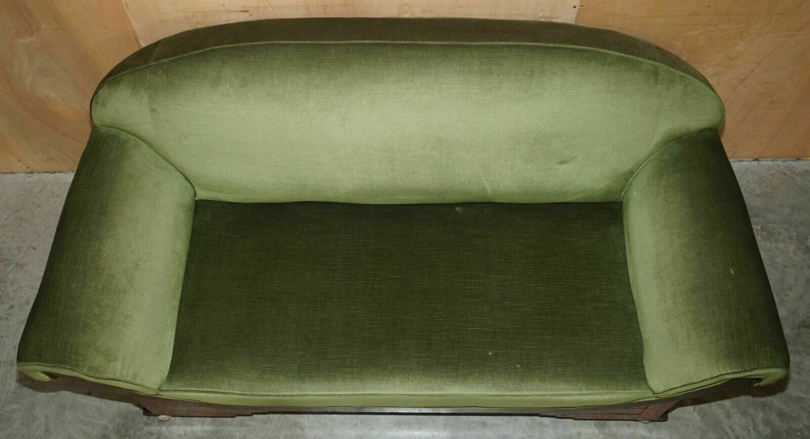 Stylish Antique Art Deco Cir 1920 Burr Walnut Green Velour Sofa Part Of A Suite photo buy