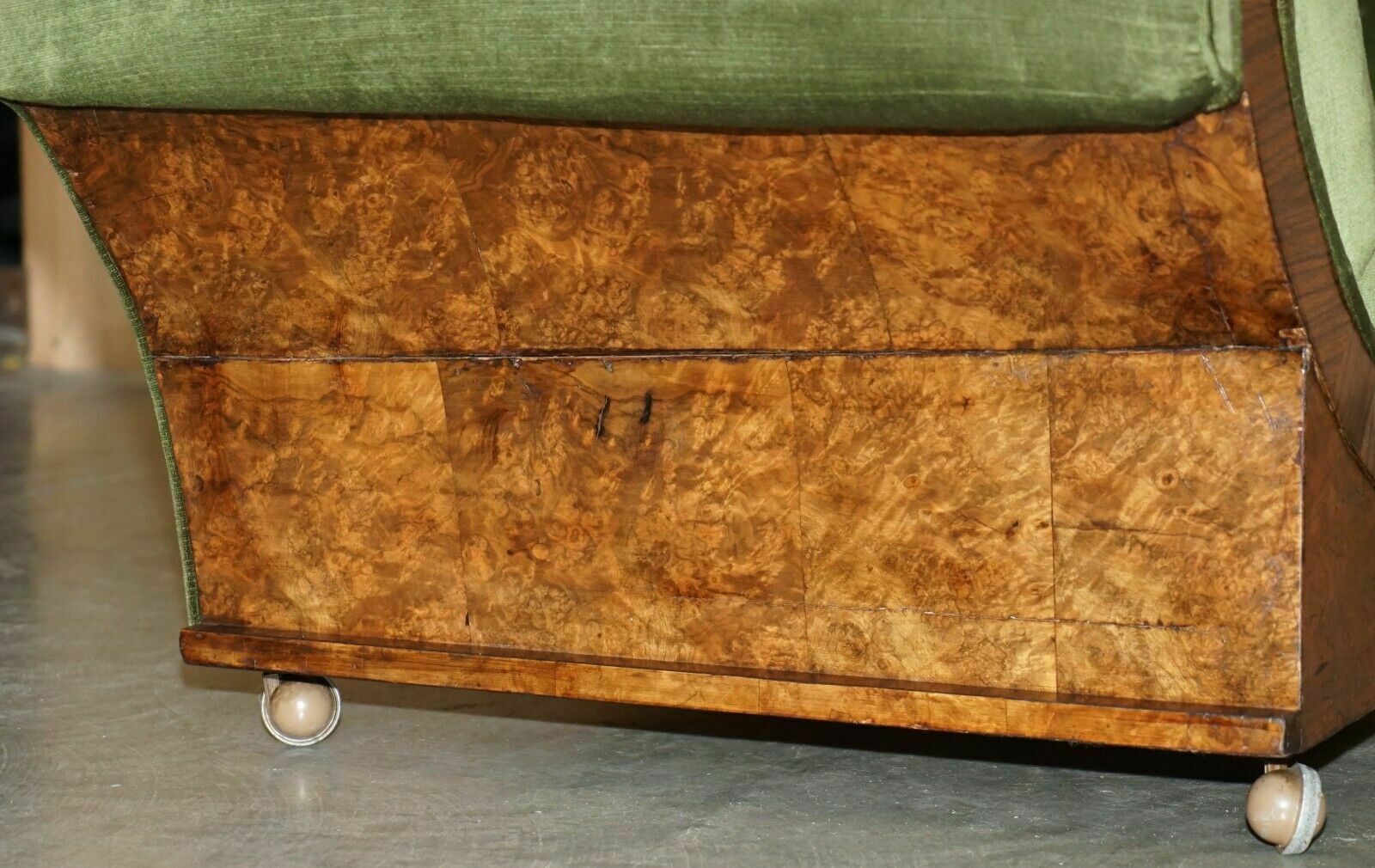 3750.0 Stylish Antique Art Deco Cir 1920 Burr Walnut Green Velour Sofa Part Of A Suite photo
