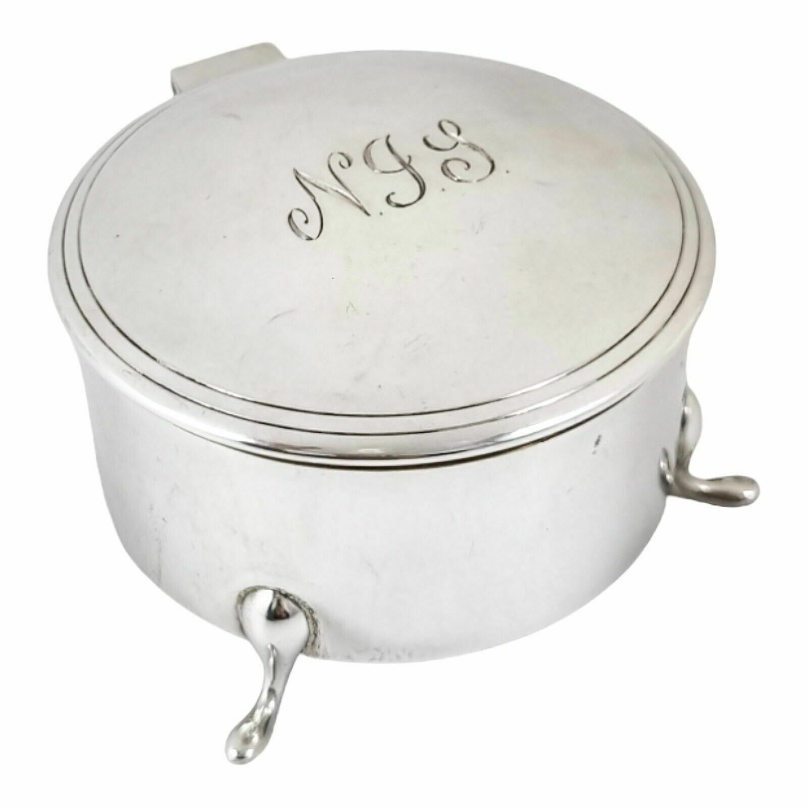 Large Vintage Sterling Silver Keepsake Trinket Toilet Box, Round Body, Hoof Feet
