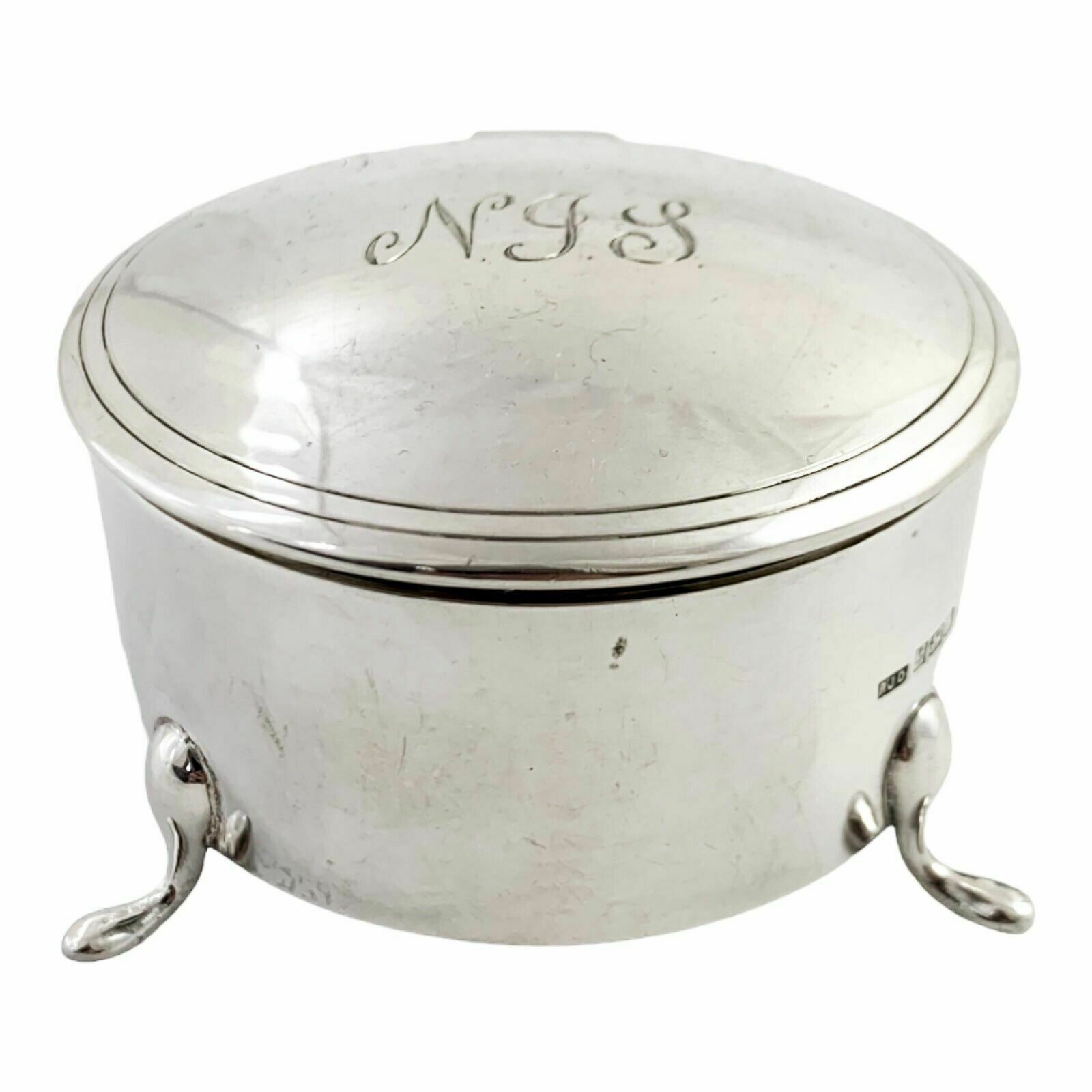Large Vintage Sterling Silver Keepsake Trinket Toilet Box, Round Body, Hoof Feet photo buy