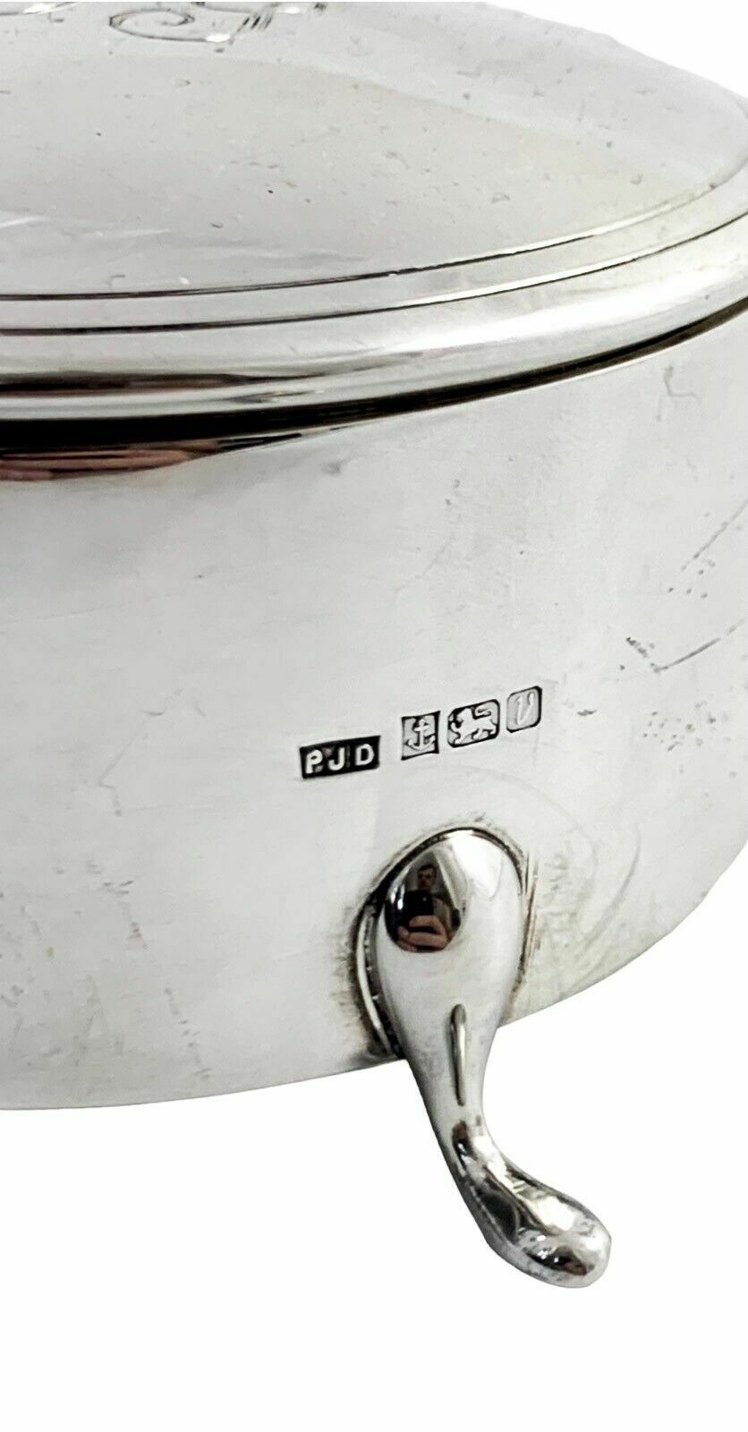 Home Decor Large Vintage Sterling Silver Keepsake Trinket Toilet Box, Round Body, Hoof Feet photo