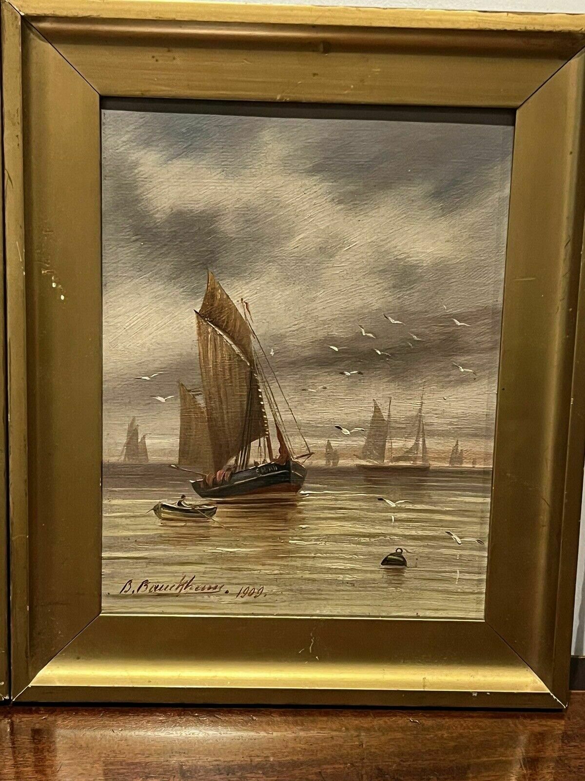 Pair Of Framed Maritime / Marine Oil Paintings, Signed And Dated 1909 photo furniture