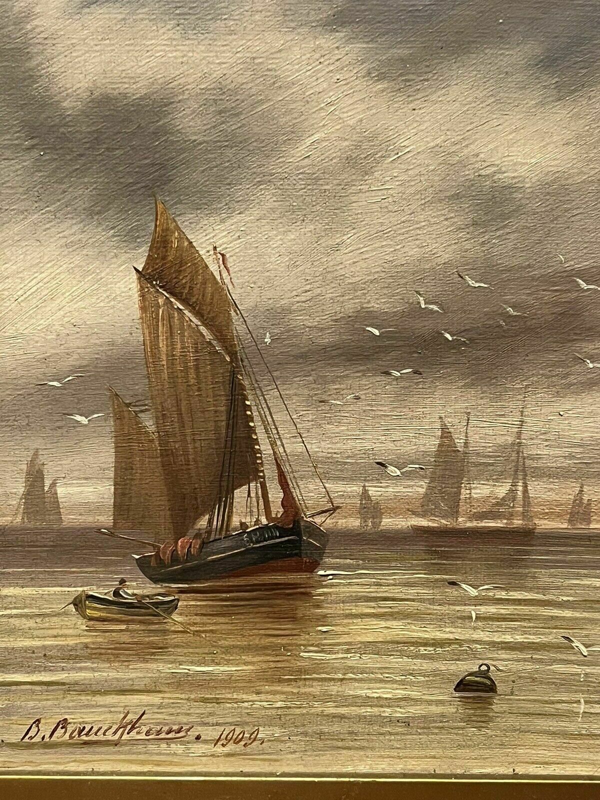 Pair Of Framed Maritime / Marine Oil Paintings, Signed And Dated 1909 photo for sale