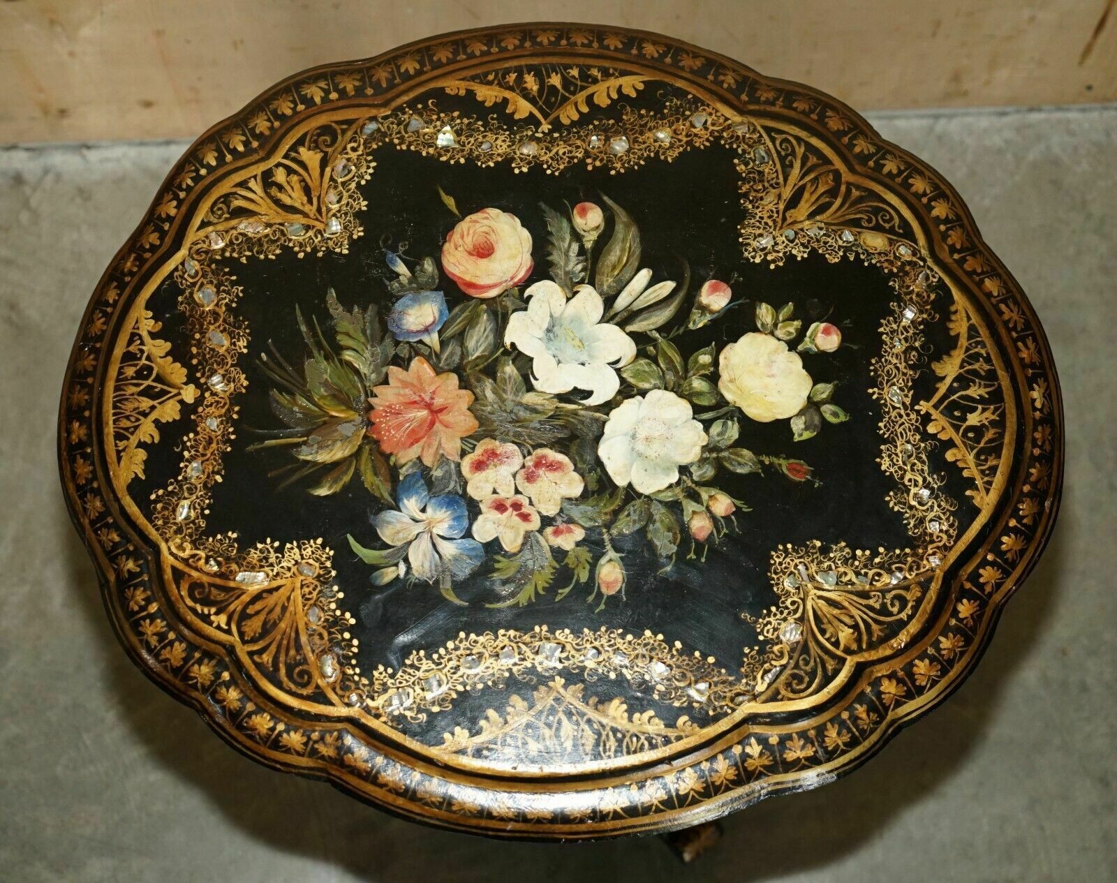 Exquisite Antique Regency 1810 Lacquered Mother Of Pearl Inlaid Tilt Op Table photo Furniture