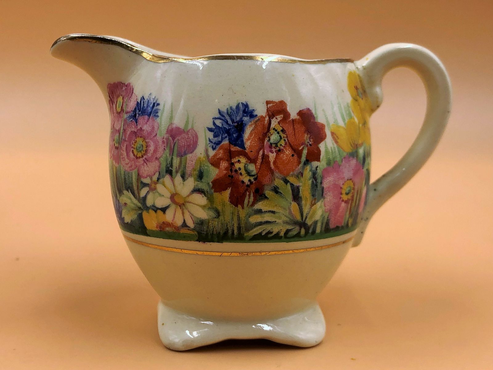 photo for sale Clarice Cliff Radiance Design Honeyglaze 1 Pint Globe Teapot, Creamer And Sugar Bowl Set. C1930. No. 10436.