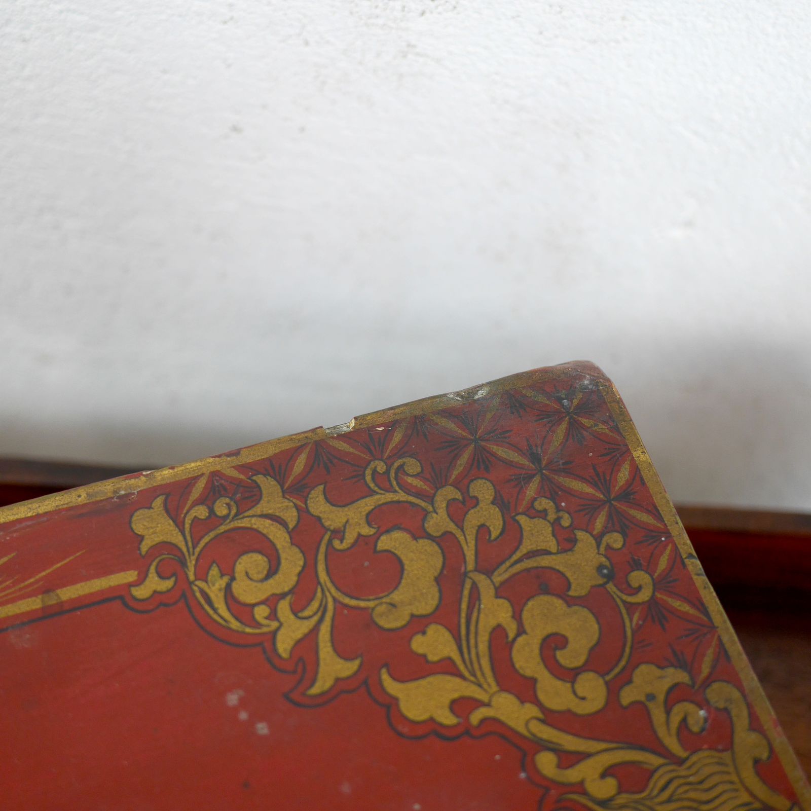 365.0 Antique Wig Jewelry Red Wooden Box Chinoiserie photo