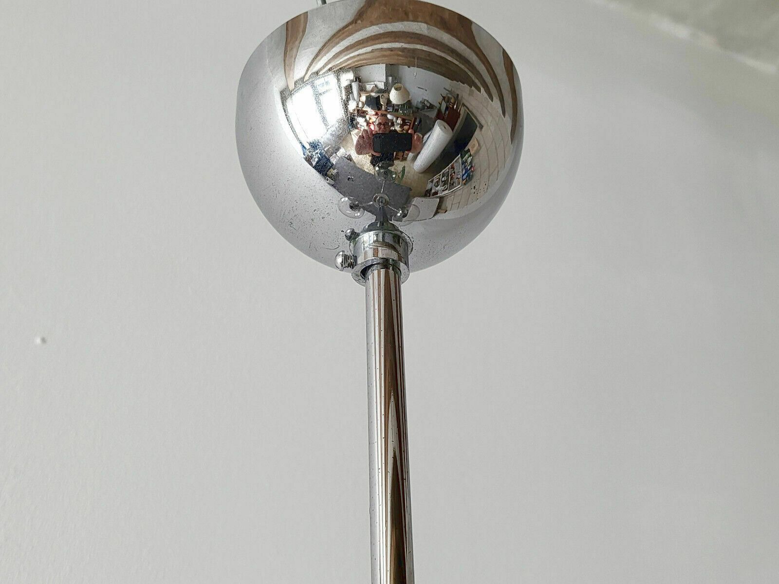 Vintage Pendant Chandelier 1970 Chrome Steel & Brushed Glass 70s 1970s Retro photo vintage