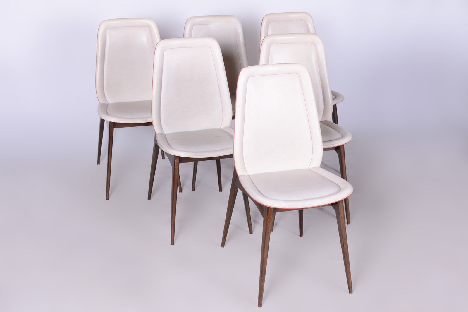 Six Original Art Deco Chairs, By Jules Leleu, Revived Polish, France, 1940s