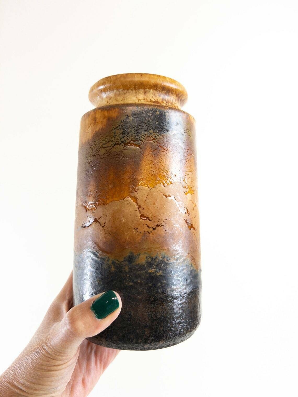 West German Pottery Vase By Scheurich 201 18   Copper Brown Glaze Scheurich Keramik   West German Vase photo for sale