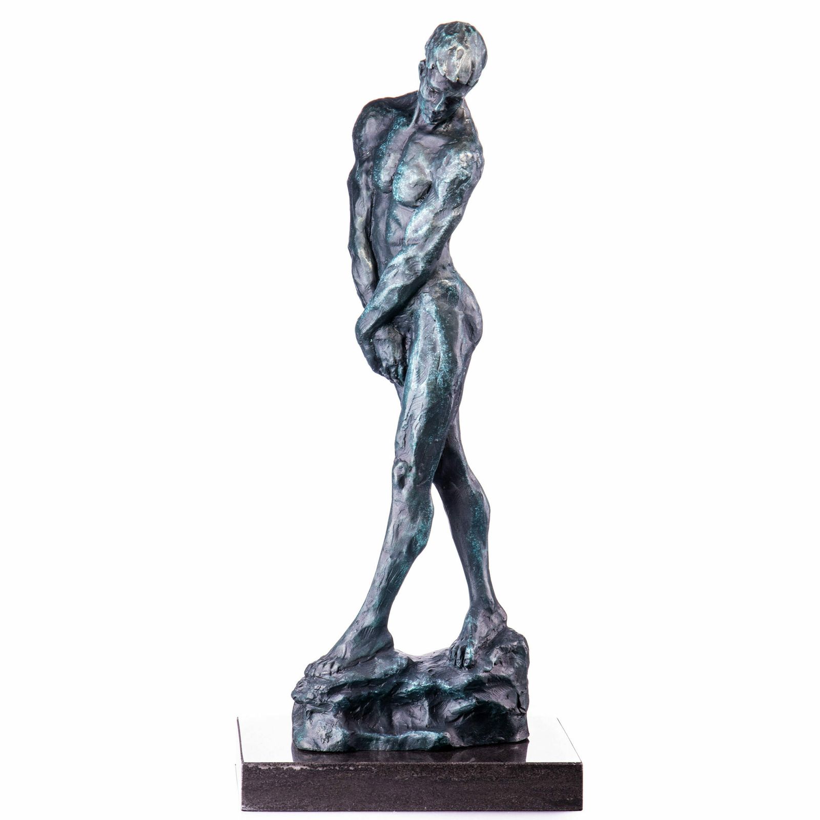 Bronze Sculpture Of Male Nude With Green Patina –