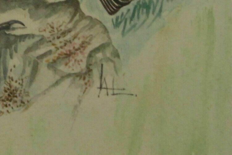 Watercolour By Antonio Lubrano Lavatera. Wheatears In An Alpine Landscape. photo for sale