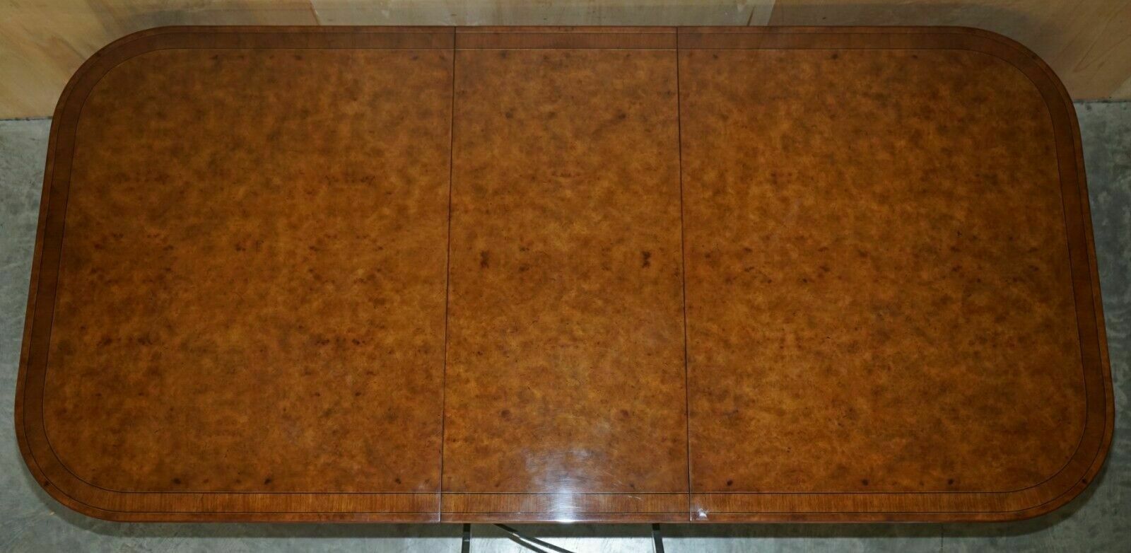 12500.0 Exquisite Two Pedestal Burr Walnut Extending Dining Table & 10 Chairs Suite photo