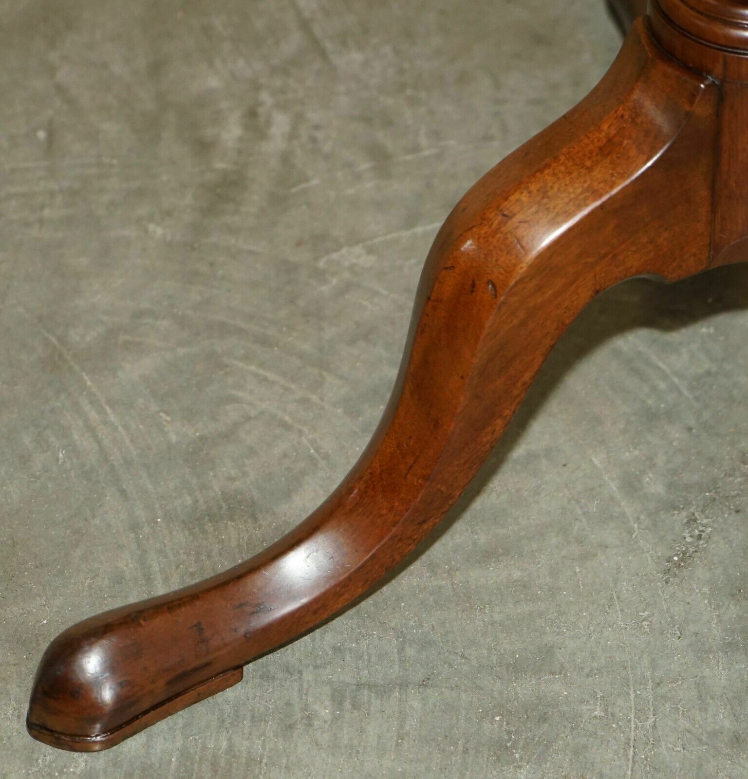 photo for sale Lovely Circa 1920 Flamed Mahogany Pie Crust Edge Tripod Lamp Side End Wine Table