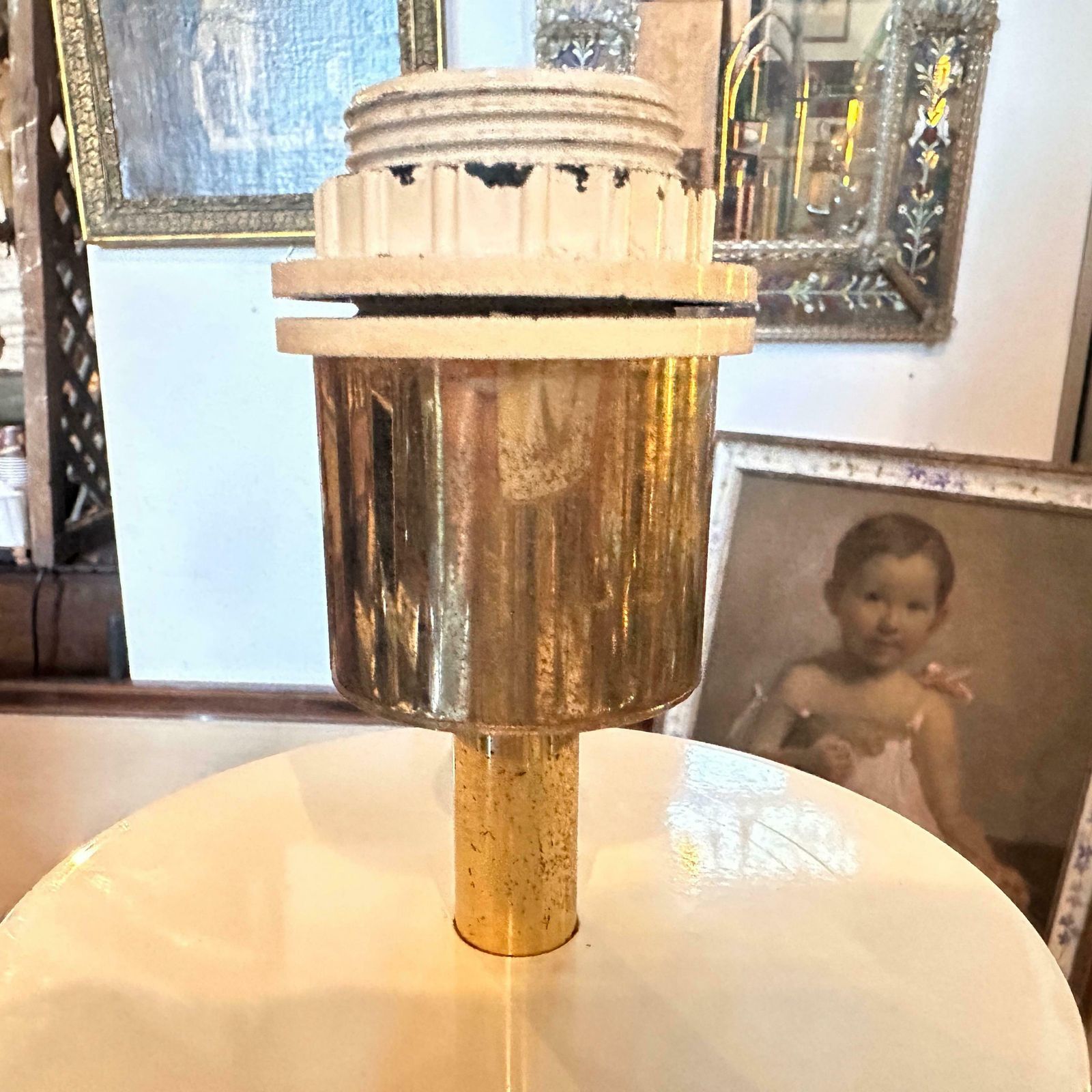 photo for sale 1970s High Quality Mid Century Ivory And Gold Painted Metal Italian Table Lamp £712.41