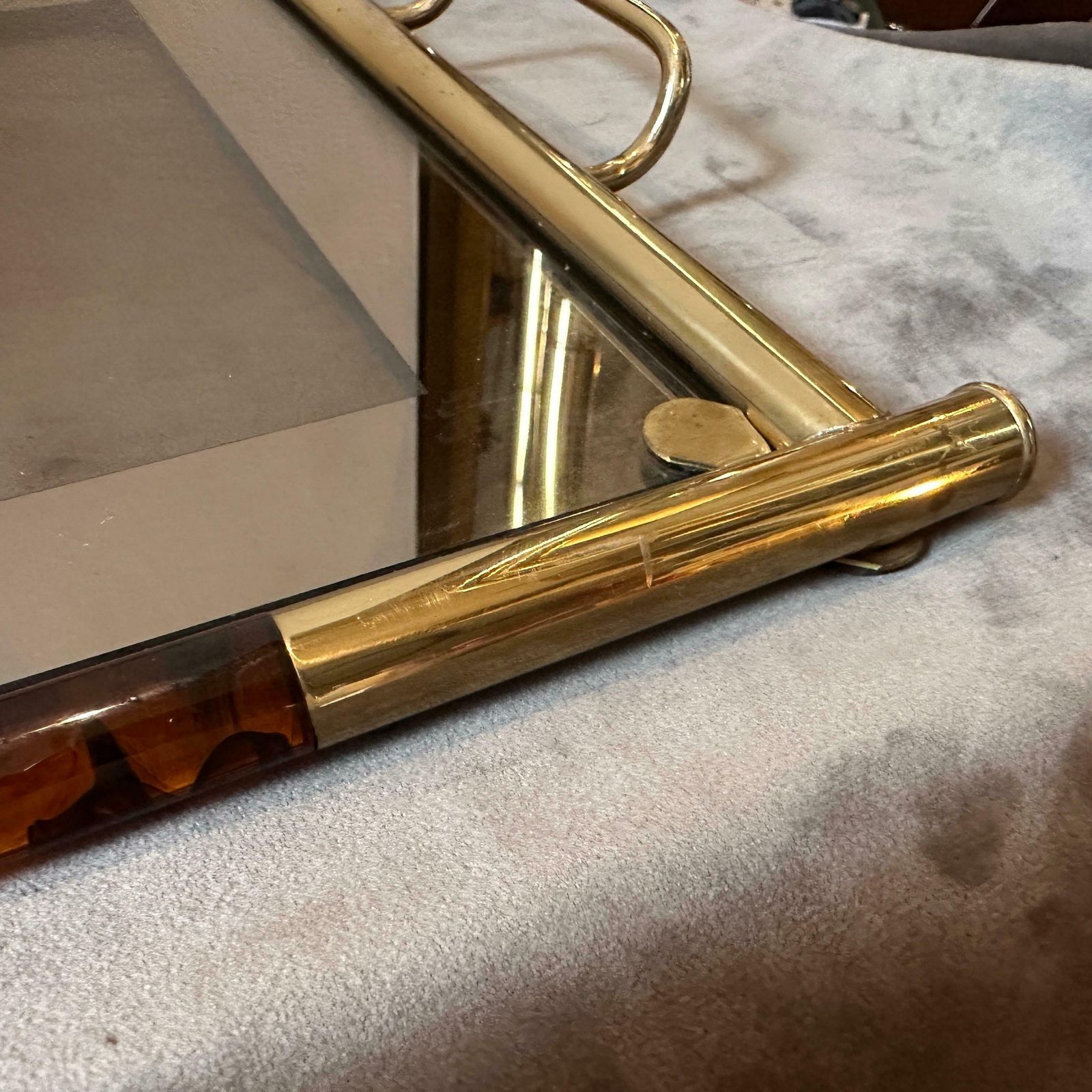 1970s Mid Century Modern Brass Lucite And Smoked Glass Italian Tray photo buy
