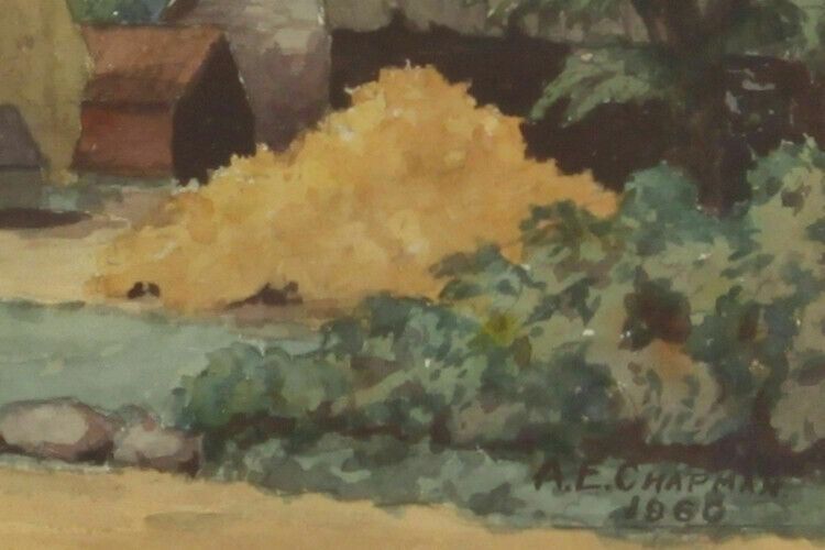 Watercolour By A E Chapman. Subject Is Haystacks In A Farmyard. photo for sale