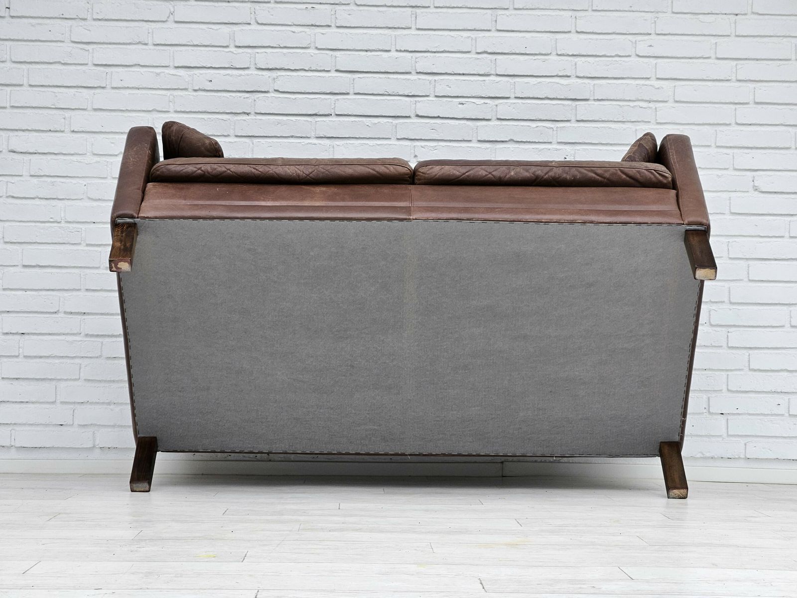 photo buy 1970s, Danish 2 Seater Classic Sofa, Original Brown Leather.