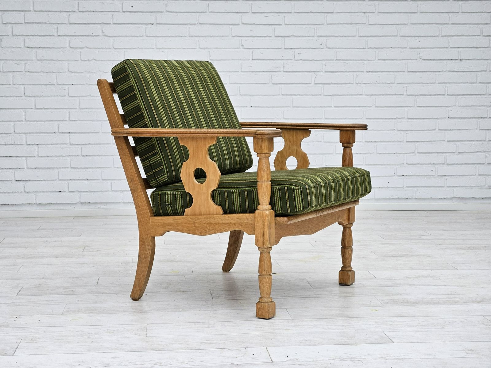 1970s, Danish Design, Oak Wood Armchair In Furniture Wool, Original Condition. photo furniture