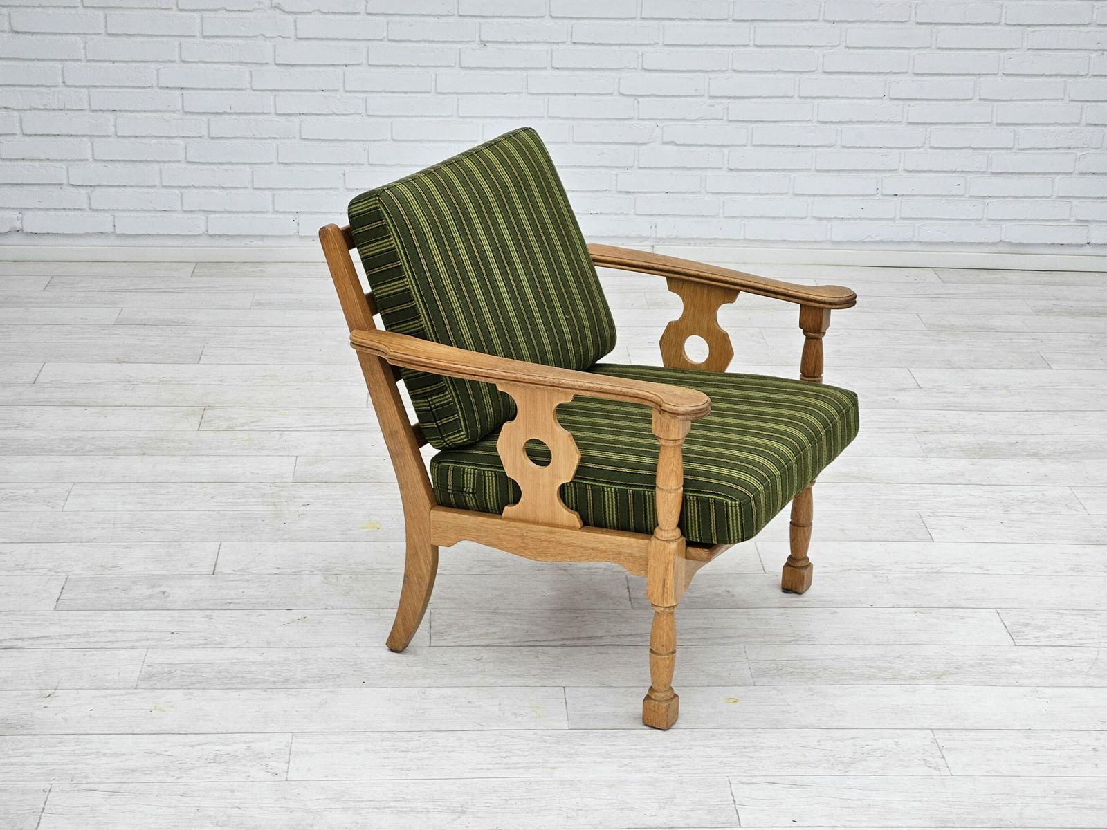 1970s, Danish Design, Oak Wood Armchair In Furniture Wool, Original Condition. photo Furniture