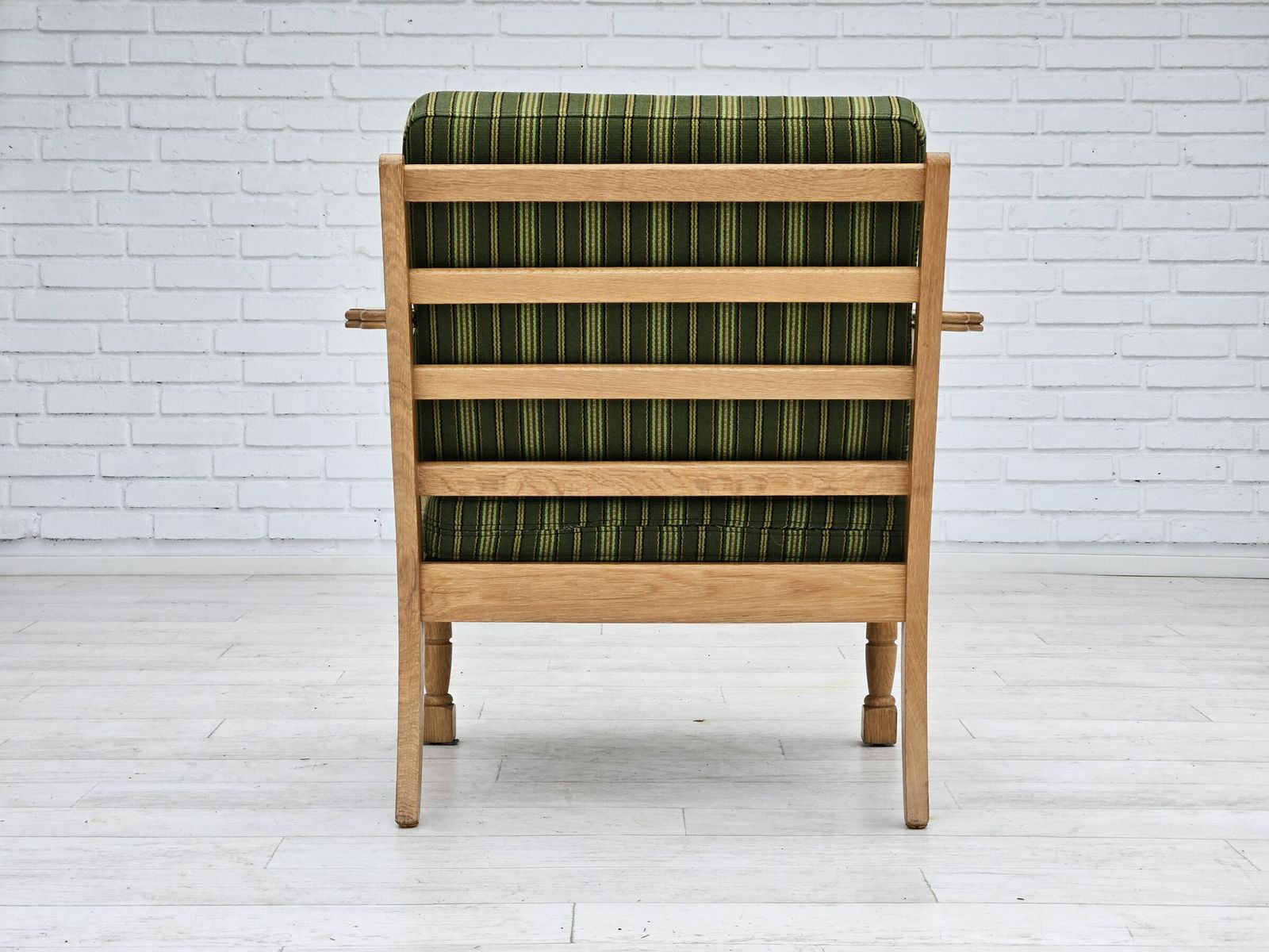photo buy 1970s, Danish Design, Oak Wood Armchair In Furniture Wool, Original Condition.