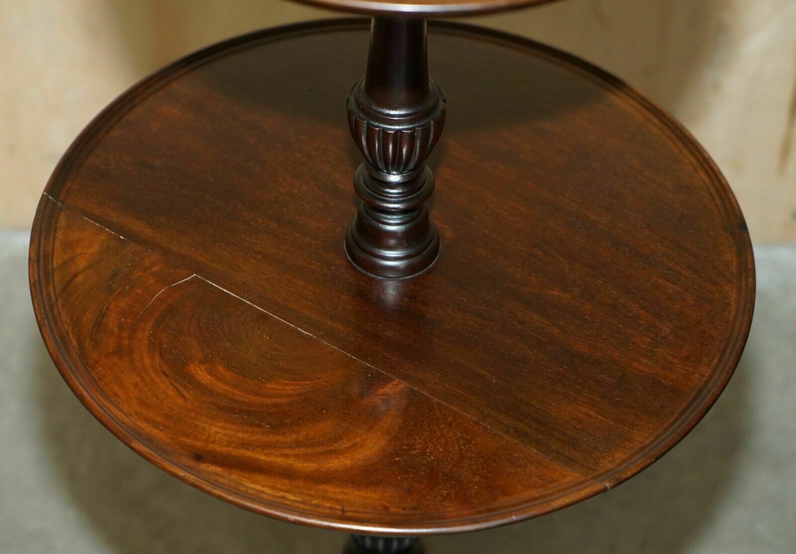 Two Tiered Antique Mahogany Tripod Table With Rotating Middle Shelf photo 1350.0