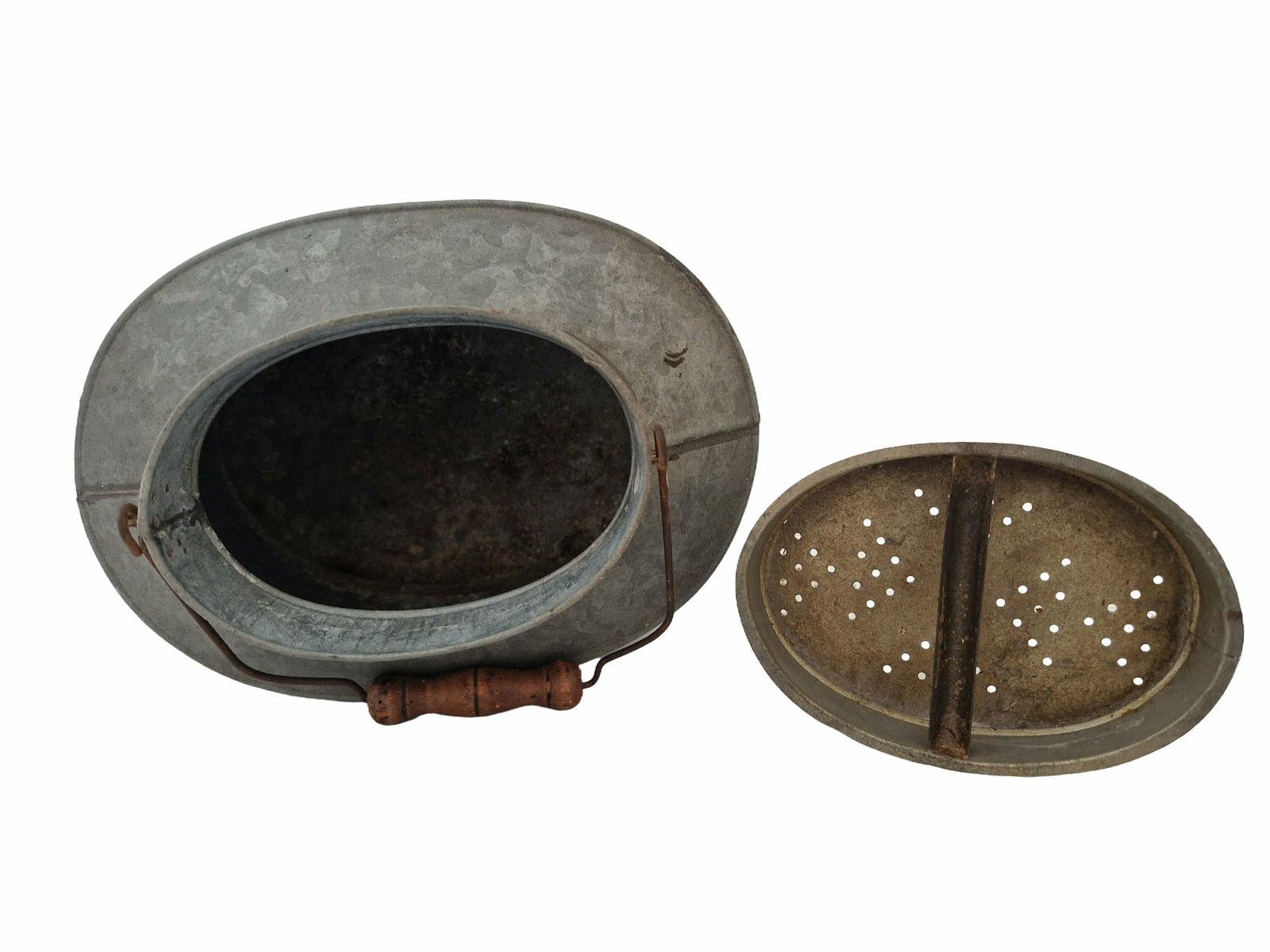 photo furniture French Galvanized Fishing Creel, Large Vintage Zinc Minnow Bucket, Gift For Fisherman