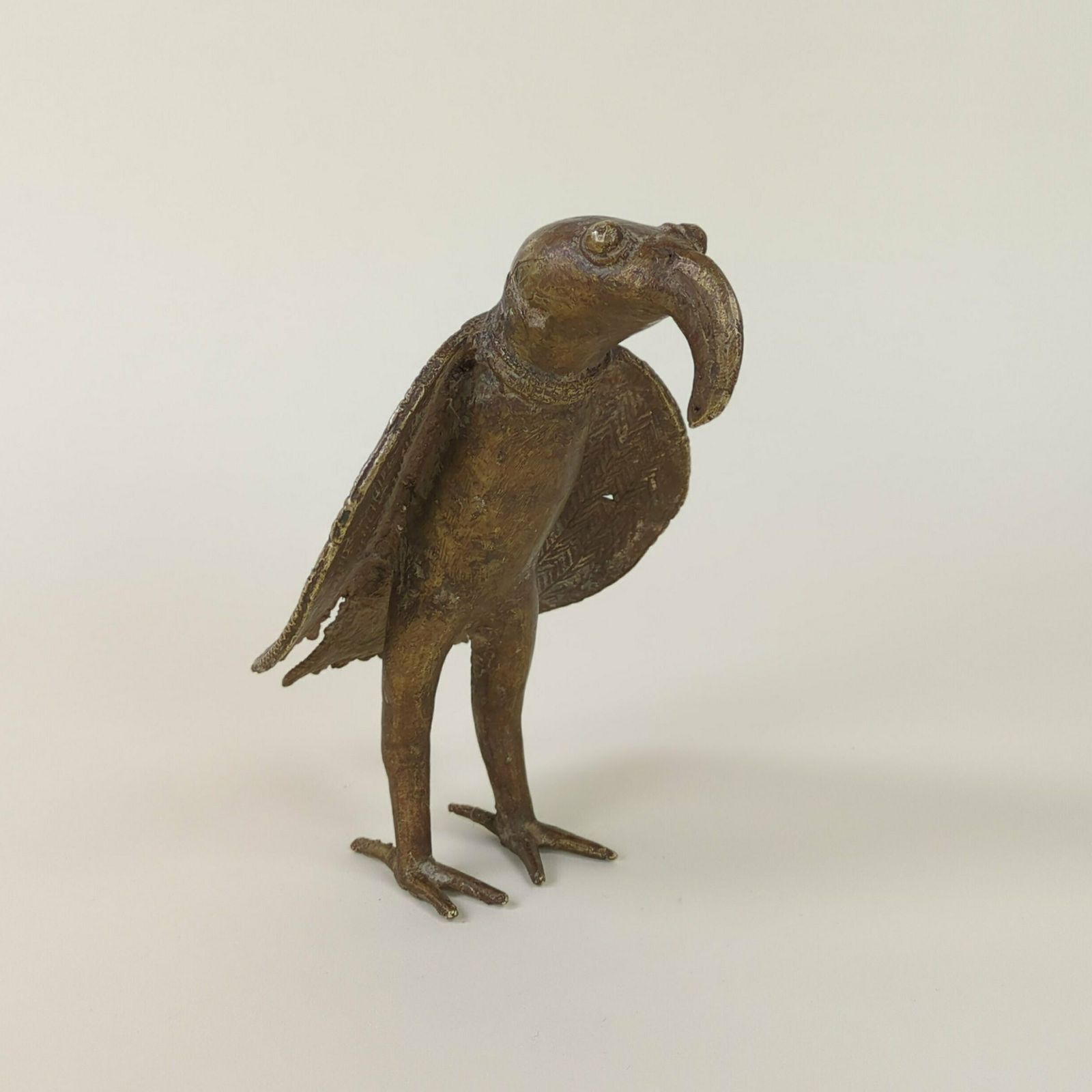Vintage African Ashanti Tribe Brass Vulture Fetish Bird Statuette, Primitive Decor From Africa