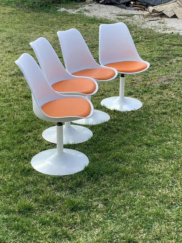 Orange Tulip Swivel Chairs Attributed To Eero Saarinen & Knoll, 1956, Set Of 4 photo vinterior