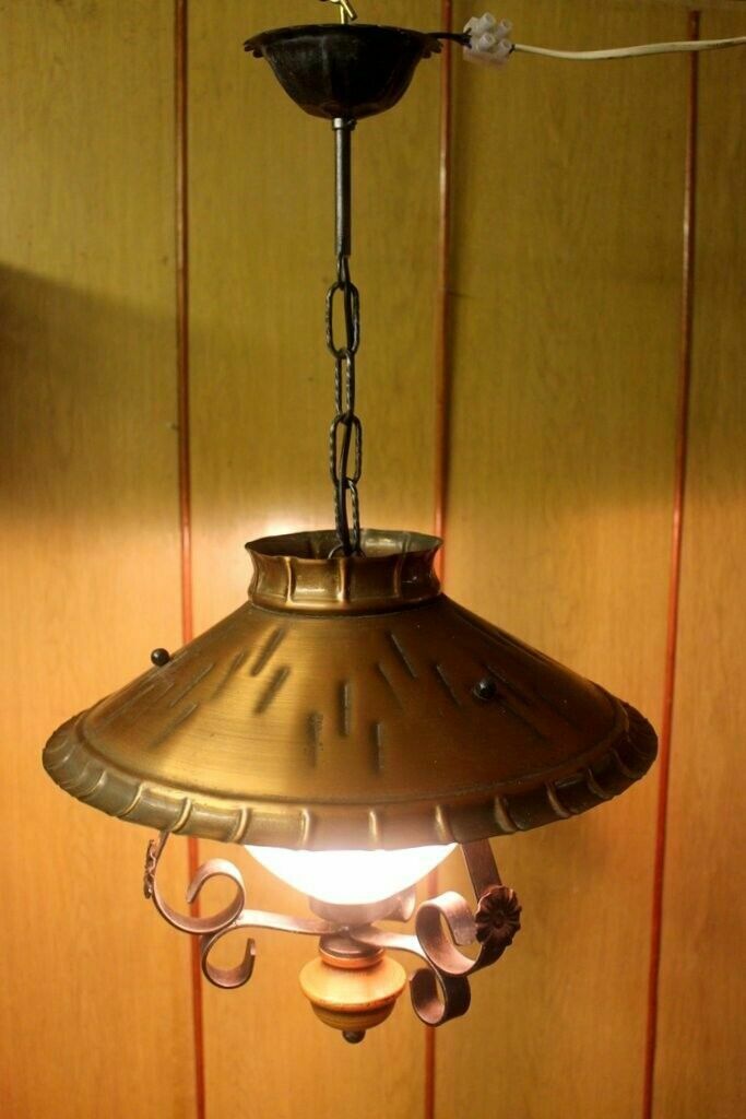 Italian Copper & Cast Iron Pendant Ceiling Lamp 1 Light Chandelier 70 H X 40 W photo furniture