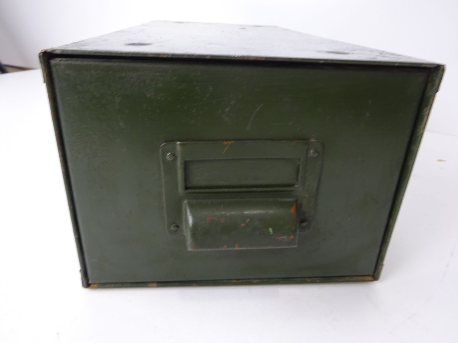 Industrial Dark Green Enamelled Metal Filing Index Drawer photo vinterior