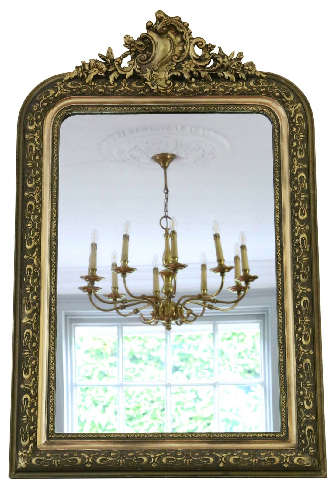 Antique 19th Century Large Quality Gilt Overmantle Or Wall Mirror Crest