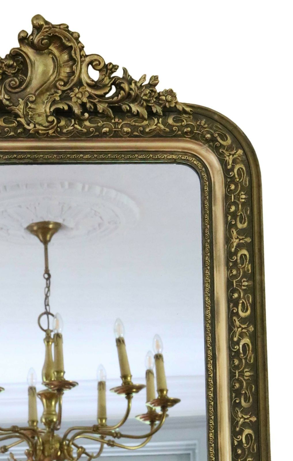 Antique 19th Century Large Quality Gilt Overmantle Or Wall Mirror Crest photo Home Decor
