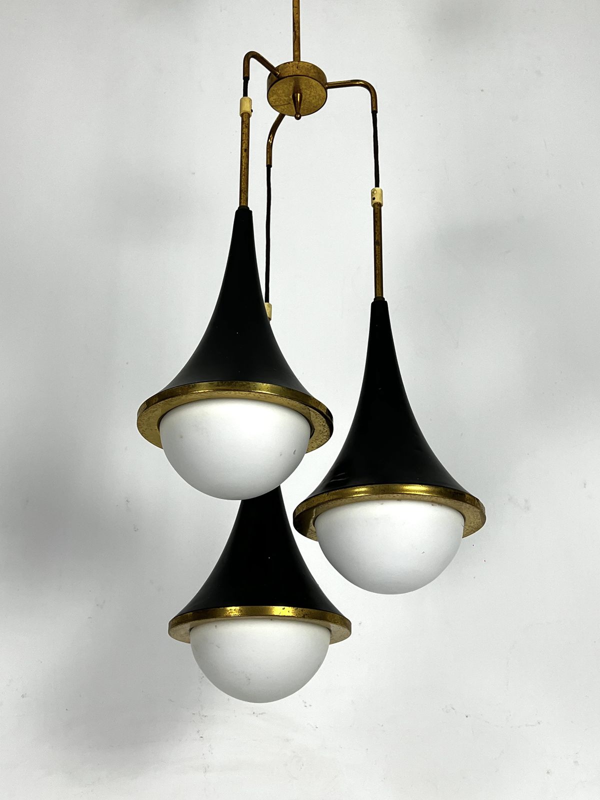 Mis Century Stilnovo Pendant With Three Lights. Italy 1950s