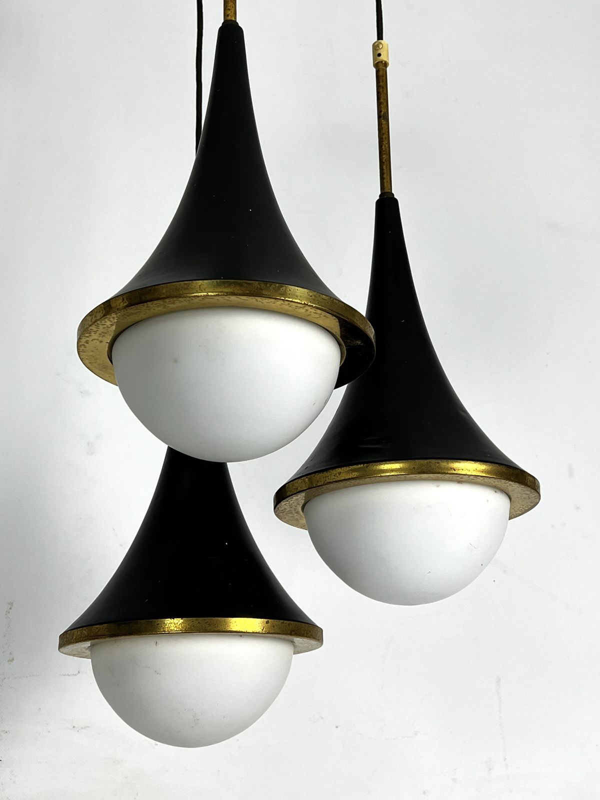 Mis Century Stilnovo Pendant With Three Lights. Italy 1950s photo furniture