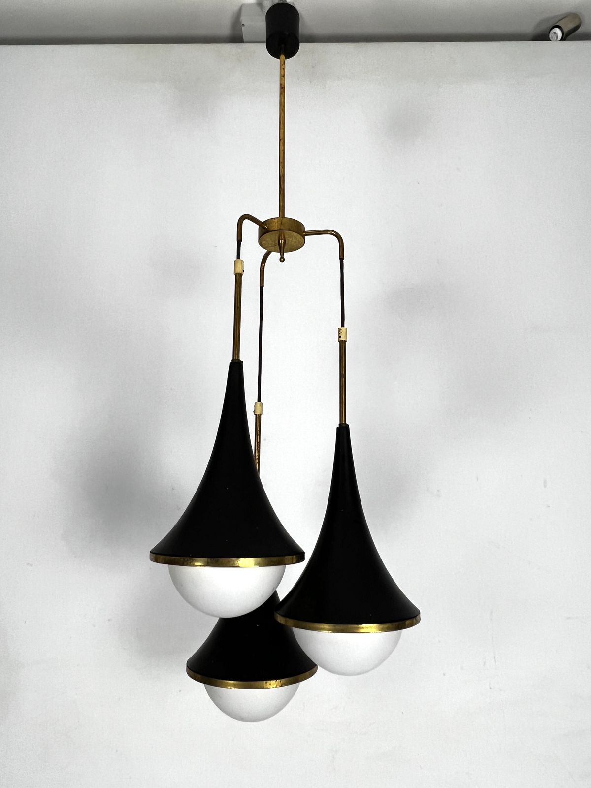 Mis Century Stilnovo Pendant With Three Lights. Italy 1950s photo buy