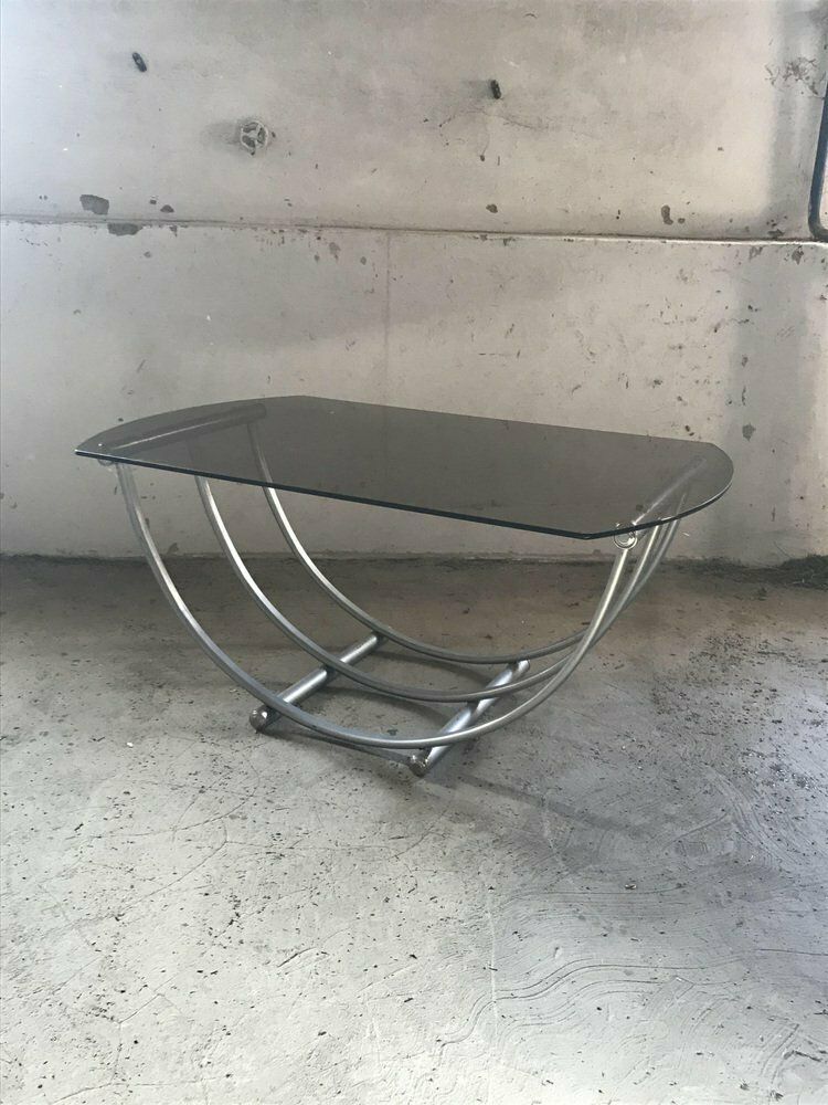 Italian Bauhaus Style Coffee Table In Smoked Glass, 1960s