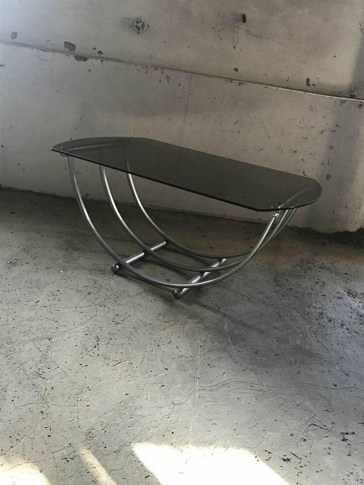 Italian Bauhaus Style Coffee Table In Smoked Glass, 1960s photo for sale