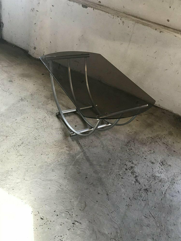 Italian Bauhaus Style Coffee Table In Smoked Glass, 1960s photo vinterior