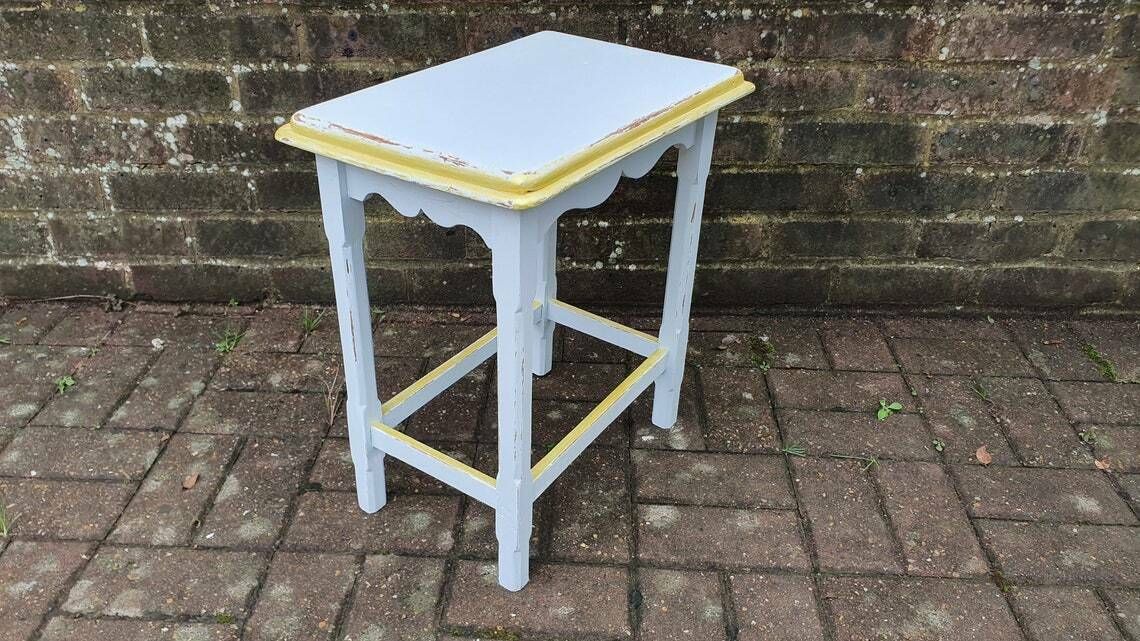 Vintage Early 20th Century Coffee Side Table In Farrow And Ball  Borrowed Light  Duck Egg With Gold Highlights Hand Painted Bespoke Unique photo buy
