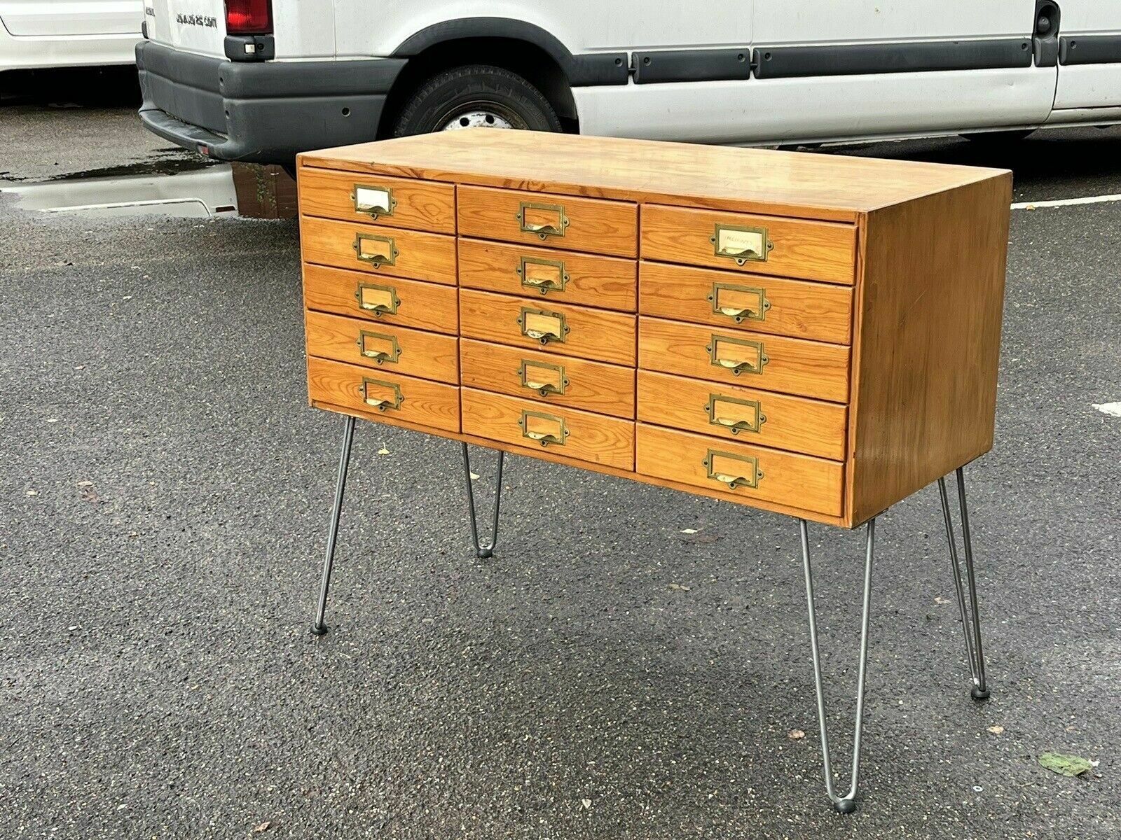 Mid Century Pine Bank Of Collectors Drawers. 15 Drawers. Good Quality. photo 712.0
