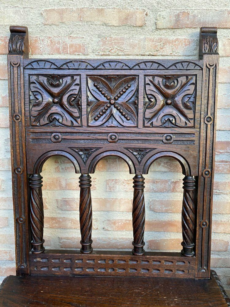 Early 20th Century Spanish Carved Chairs With Wood Seat, 1890s, Set Of 2 photo 2138.0